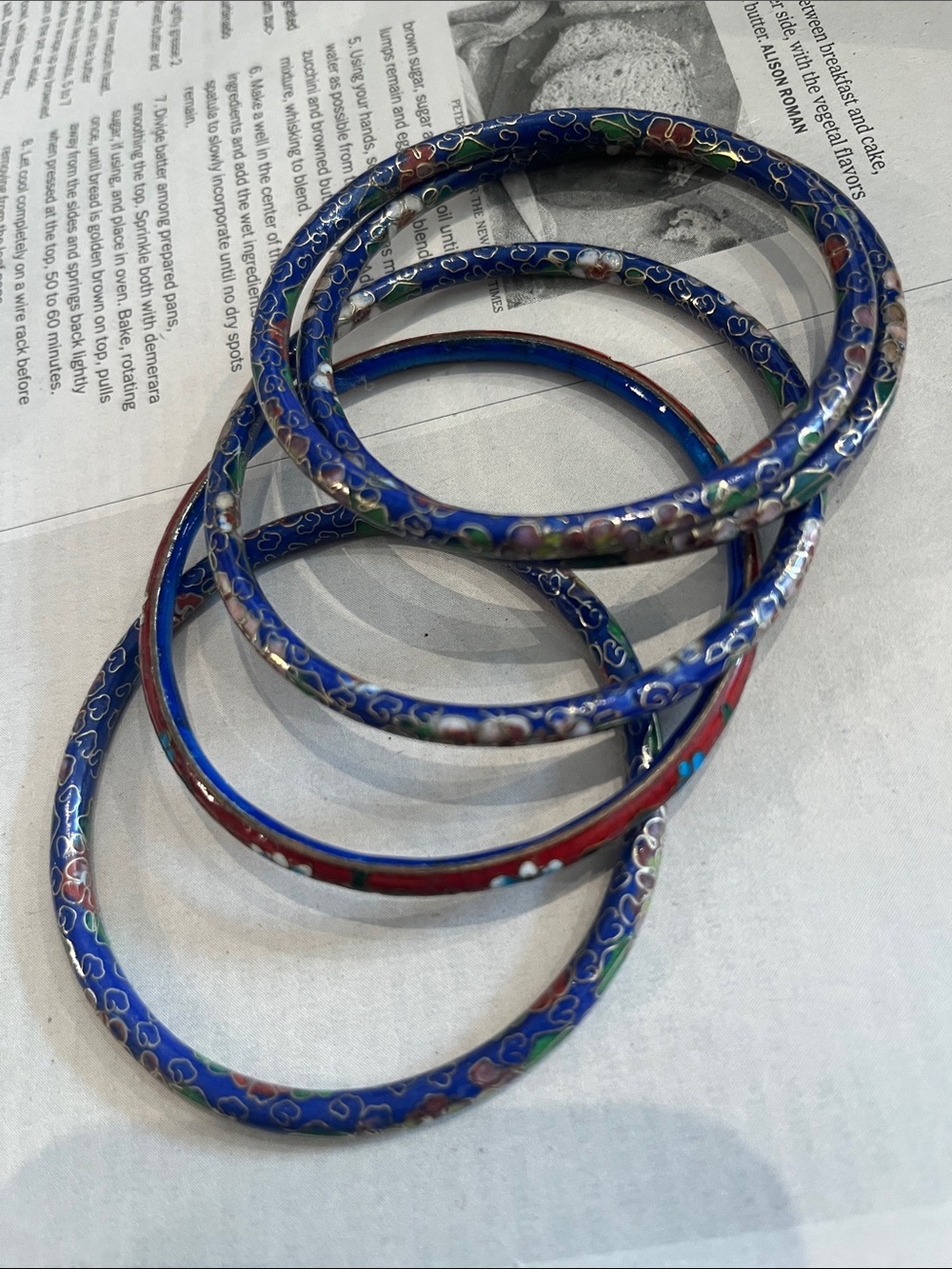 Cloisonné Enamel Bangle Bracelet Set - Blue & Multicolor set of 5